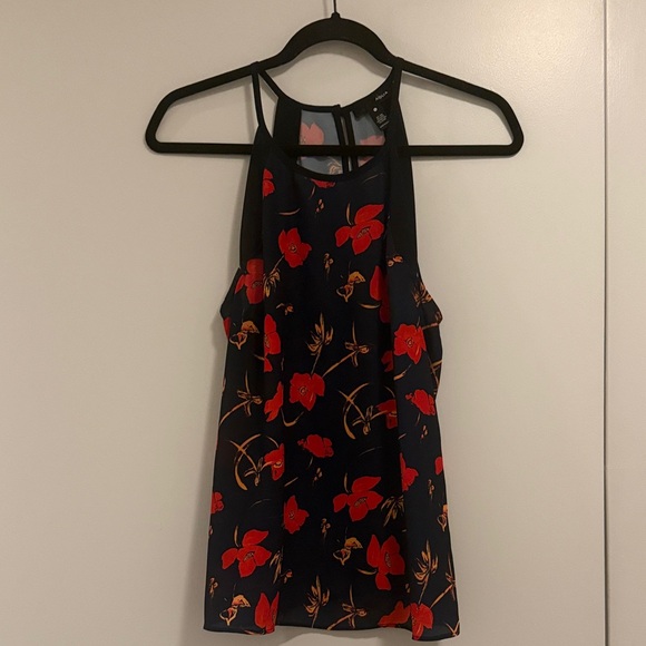 Aqua Tops - Aqua Floral Navy and Red Sleeveless Top